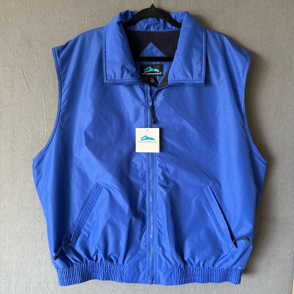 Tri-Mountain Men's Blue Fleece lined zip pockets Outdoor Vest size Xl‎